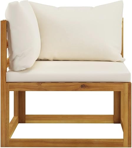 Miniatura 4 de vidaXL Sofá de patio de 3 plazas con cojines color crema, juego de salón de madera de acacia maciza adecuado para uso en exteriores, requiere montaje