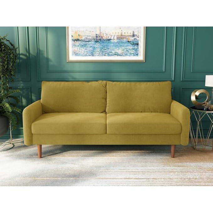 Image of Morrone Velvet Loveseat 3-Seater Sofa, Modern Upholstered Couch for Living Room, Bedroom and Office, Plush Cushion Accent Seating Furniture (Golden, 3 Seater)