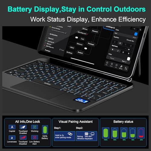 WIWU iPad Keyboard Case Pro/Air 11 Inch M4/M3/M2 Smart Display Battery Level Magnetic Foldable Stand Color Backlit Slim Case with Keyboard Trackpad Black(for iPad Air 5/4/11"(M2/M3M4)Pro 11"4/3/2/1) by WIWU - Image 3
