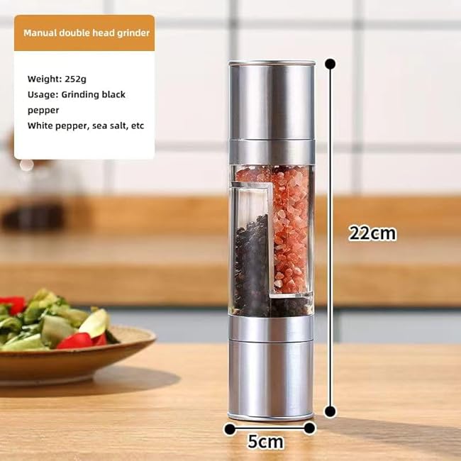 Stainless Steel Manual Dual-Head Grinder - Adjustable for Sea Salt, Peppercorns, and Sichuan Pepper - Perfect for Barbecue Seasoning and Kitchen Use - Sprinkler Bottle Design