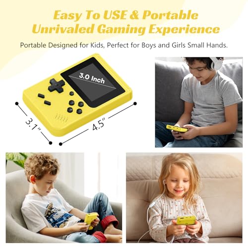 Image of Retro Handheld Games Console, Built-in 400 Video Games,Mini Portable Video Gaming Player with 3.0 Inch IPS Screen, Rechargeable Battery (Yellow)