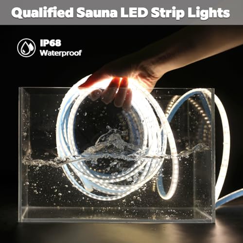 Image of SuperlightingLED DC24V 4000K White Sauna LED Strip Lights High Temp, Flexible Long 5m 16.4ft 120 LEDs /m Heat Resistant Waterproof LED Strip Light IP68 for Steam Room Lighting (4000K Natural White)