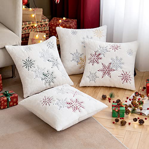 MIULEE Set of 2 Christmas Cushion Covers Snow Embroidery Decorative Pillowcase Faux Fur Soft and Cosy Cushion Cover Sofa Cushion Decorative Cushion Decoration for Living Room 45x45cm Dark Green - Image 4