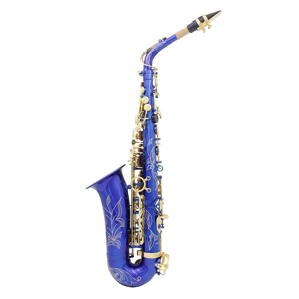Saxofón Alto Latón Lacado Azul Mi Saxo Plano Instrumento Musical de Viento de Madera Tallado a Mano para Principiantes para Tocar Instrumentos Musicales