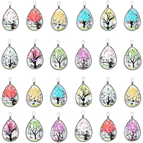 YionZian 10pcs Mix Dried Pressed Flower Life Tree Charms Flower Glass Beads Pendant Plant Pendant For DIY Necklace Bracelets Jewelry Making Cover