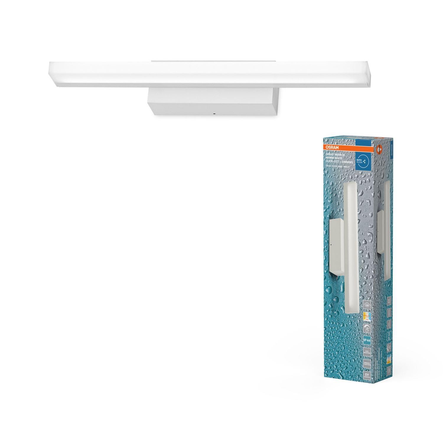 Licht-Erlebnisse LED Spiegelleuchte Aluminium Weiß 3000-4000 K Click-CCT Touch dimmbar IP44 modern WC Flur Gästezimmer L:40 cm Wandlampe Badezimmer