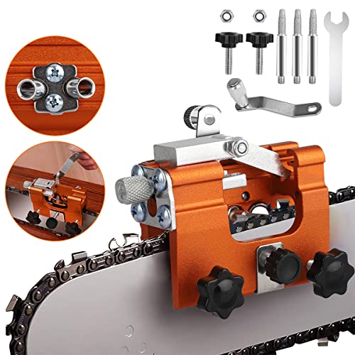 Chainsaw Sharpener, Chainsaw Sharpening Jig Kit with Tungsten Burr, Hand-Cranked Sharpening Tool for 12-20 inches Chain Saws and Electric Saws