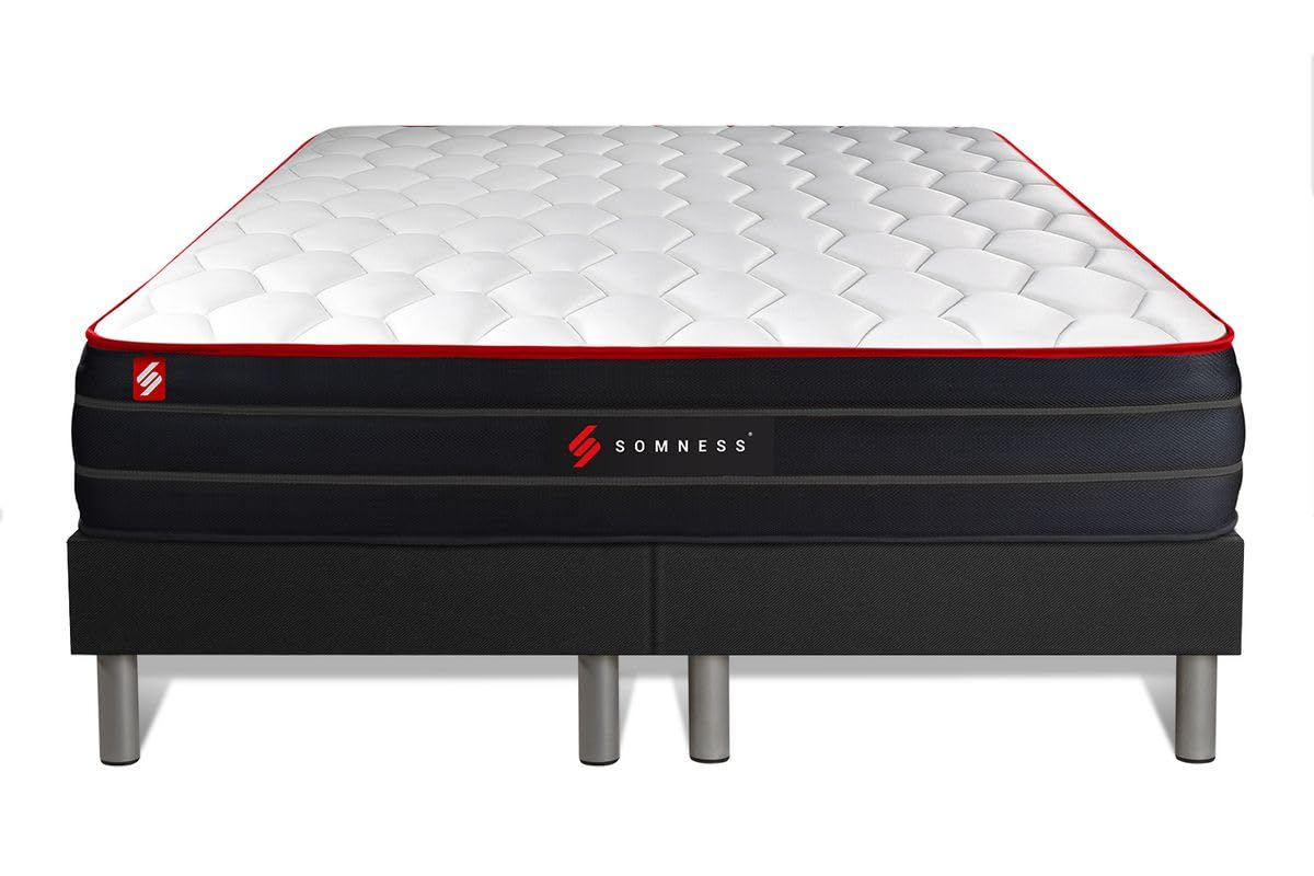 Ensemble Double sommier + Matelas Boost Ressorts ensachés et mémoire de Forme 160x200 | Epaisseur : 26 cm | Confort : Equilibré
