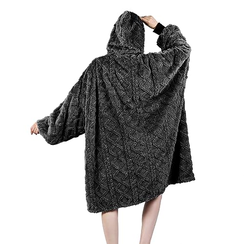 MIZZEO Microfiber Wearable Blanket, Oversized Light Wearable Blanket Hoodie for Adults, Cozy Soft Warm Plush Hooded Blanket Gifts for Women, One Size Fits All (Grey)