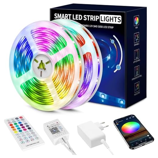 Beaeet Striscia Led 20 Metri,Strisce Led Rgb con APP Bluetooth e Telecomando,Strisce led Sincronizzazione Musicale,la Adatto per Interni,Feste e per la Decorazioni per la Casa