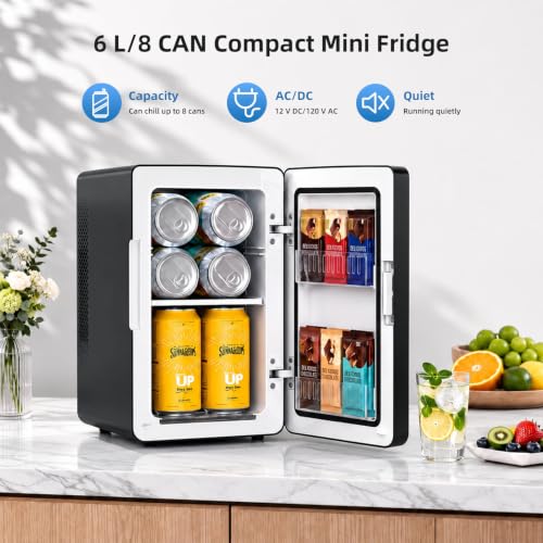 Image of Antarctic Star Mini Fridge 6L /8 Can Portable Cooler,Personal Compact Refrigerator for Skin Care, Food,Drinks or Cosmetics, AC /DC for Bedroom, Car, Office,Black
