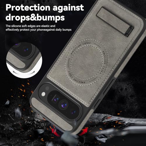 Image of Lunivop for Google Pixel 9 Pro XL Case Leather [Compatible with Magsafe Wireless Charging] Magnetic Cover Stand Funda para Google Pixel 9 Pro XL 6.8 '' 5G 2025 Rugged Best Phone Cases Gray