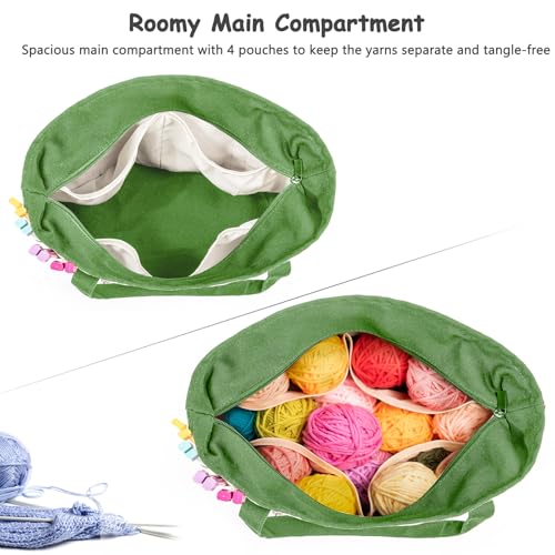 Image of MYBAGZING Canvas Yarn Storage Organizer Bag Washable Crochet Bag with Pockets for Yarn, Hooks, Needles - Travel Knitting Tote for Crafters - Gift for Crocheters & Knitters (Medium /Large)
