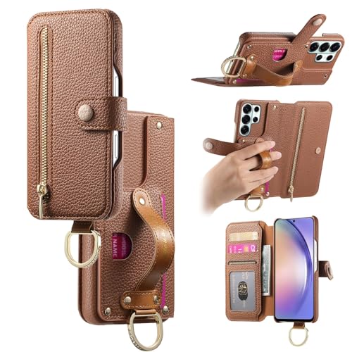 Housse Samsung Galaxy S24 Plus marron style portefeuille pour sorties et voyage