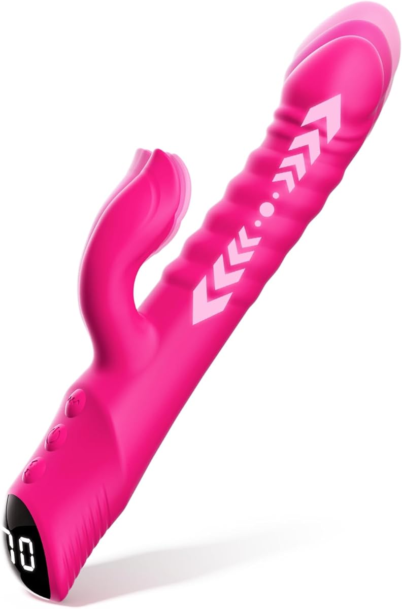 Thrusting Dildo Vibrator Adult Toys – G Spot Vibrator & Rose Toy with 7 Thrusting Modes, IPX6 Waterproof & Type-C USB Rechargeable Silicone Dildos Thrusting Vibrator, Adult Sex Toys for Women