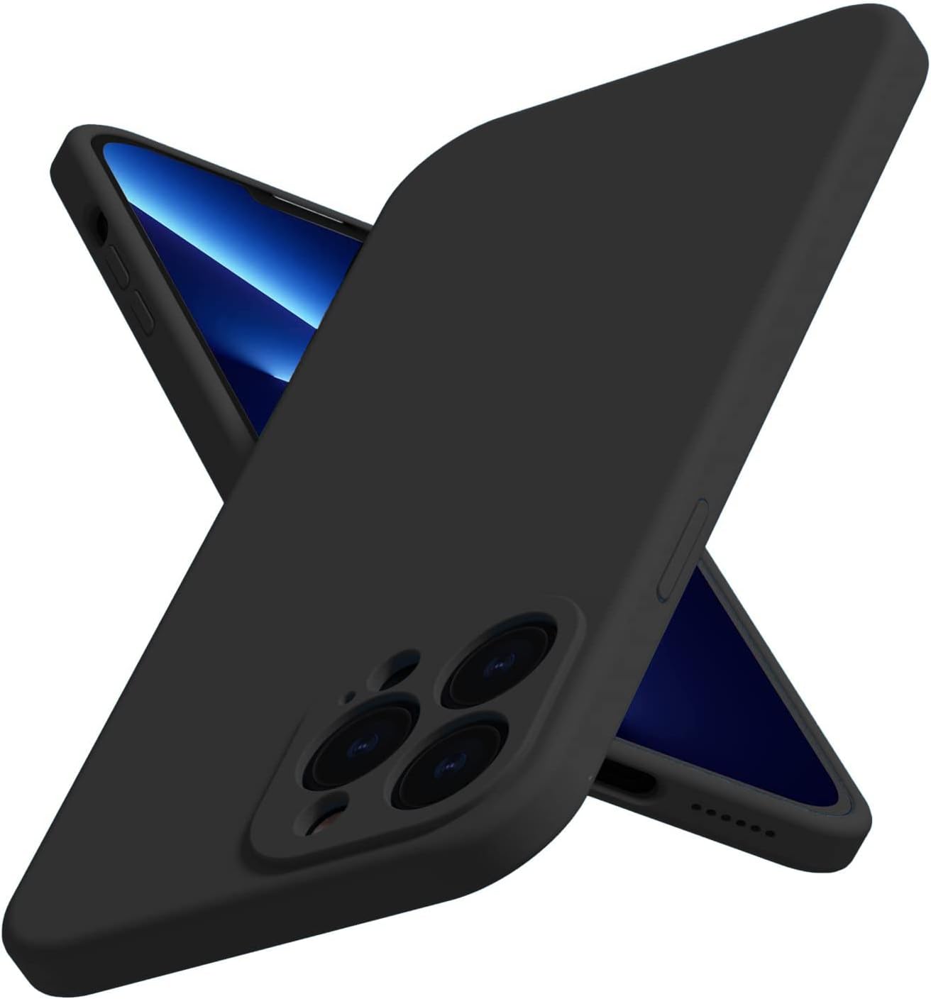 EGOTUDE Silicon Soft Case Camera Protect Microfiber Lining Cover for iPhone 13 Pro (Black)