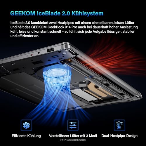 GEEKOM GeekBook X14 Pro Laptop, 999 g Ultraleicht, 14" 2.8K OLED, Ultra 9-185H, 32GB LPDDR5x RAM 7500MT/s, 1TB SSD, 2X USB4, Fingerprint & Webcam-Schieber, bis zu 16 h Akku, Copilot+, Windows 11 Pro – Ansicht 6