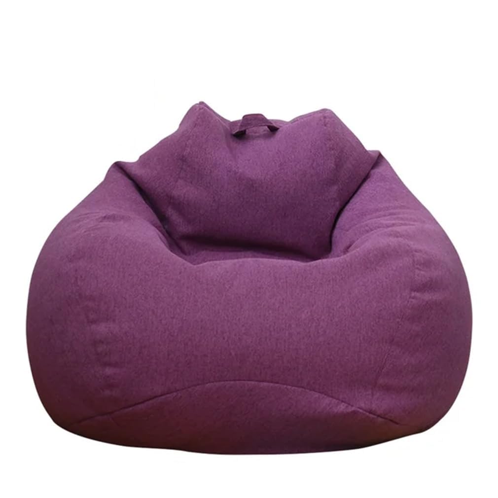 DESAV Bean Bag Chair Cover (Cover Only, No Filler), Stuffed Animal Storage Round Lazy Soft Premium Linen Beanbag Cover for Organizing Children Plush Toys Or Memory Foam,Purple,M