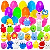 24 Pack Prefilled Easter Eggs with Squishies Toys, Easter Basket Stuffers for Kids, Party Favors, Boys Girls Easter Eggs Hunt Game Classroom Prizes Supplies