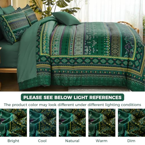 Image of Green Boho Comforter Set Full Size,8 Pieces Striped Bed in a Bag