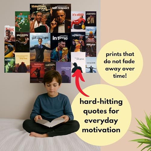 Image of Yellow Town India Hard Hitting Motivational Poster Kit | 21 MultiSized Posters + Wall Friendly Adhesive | A4,A5,A6 Art Prints | 300 GSM | Goal Oriented Room Decor for Men
