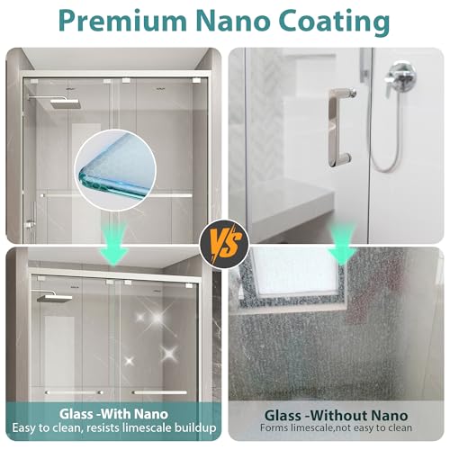 Image of KPUY Double Sliding Glass Shower Door 61-66 inch W x 76 inch H, Brushed Nickel