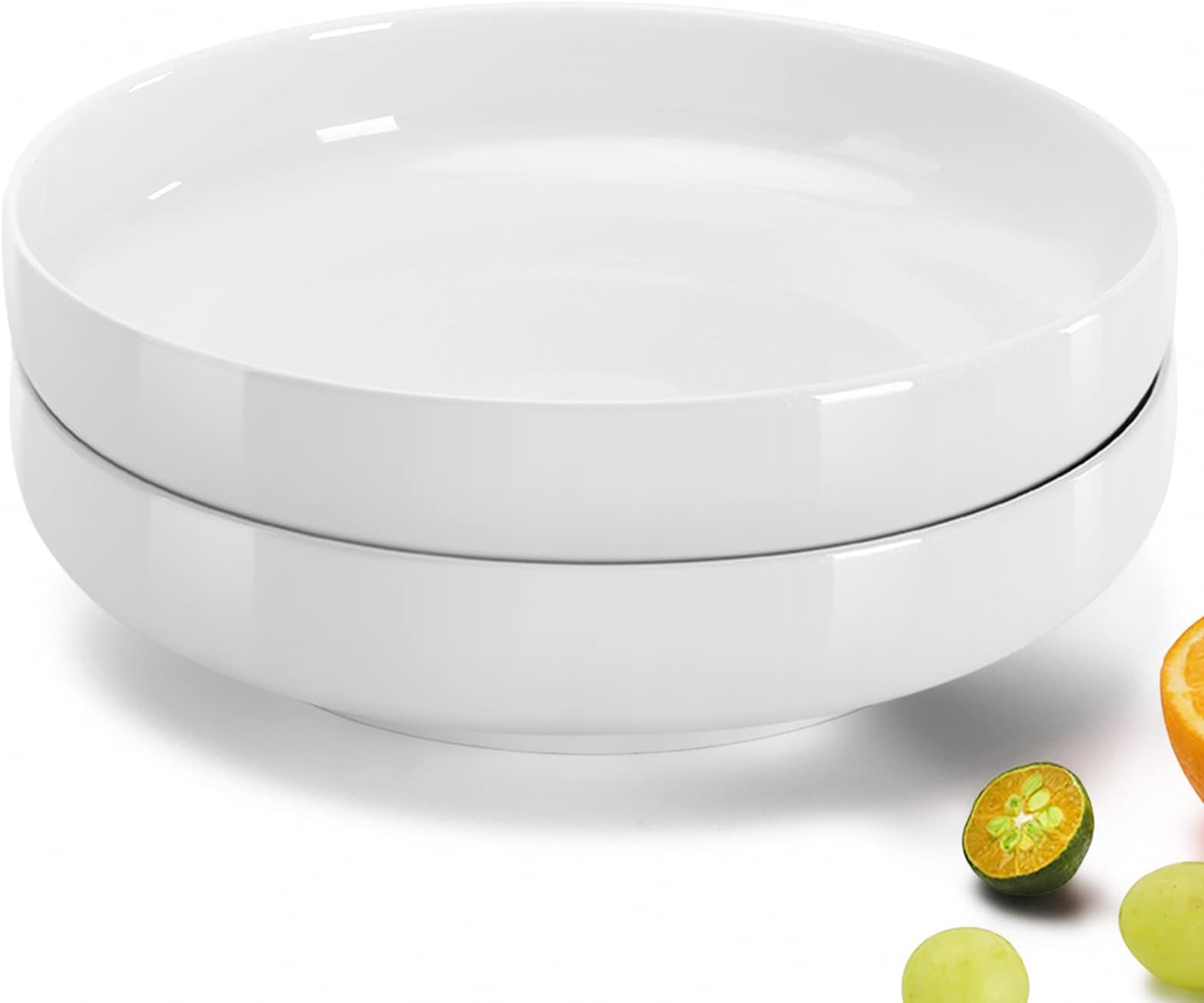 NJCharms Ceramic Serving Bowls and Platters, 63 Ounces 10" Porcelain White Serving Dishes for Salad, Pasta, Fruit, Extra Large Premium Serving Plates for Dinner, Stackable, Set of 2, 2 Quart