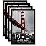 wallsthatspeak 19x27 Black Picture Frame for Puzzles Posters Photos or Artwork, Set of 4