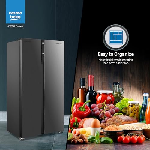 Image of Voltas Beko, A Tata Product 472 L Side by Side Frost Free Refrigerator with ProSmart Inverter Compressor (RSB495 /FPV300RXID, INOX steel, Electronic Temperature Control and Display)