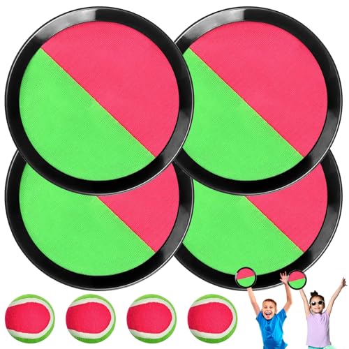 Cattura Racchette Palline Set, Racchettoni Giochi Spiaggia, Toss e Cattura Gioco della Palla, con 4 Pagaie e 4 Palle da Lancio, per Feste, Giardini, Giochi al Mare Bambini 2 3 4 5 6 7 8 10 12 Anni