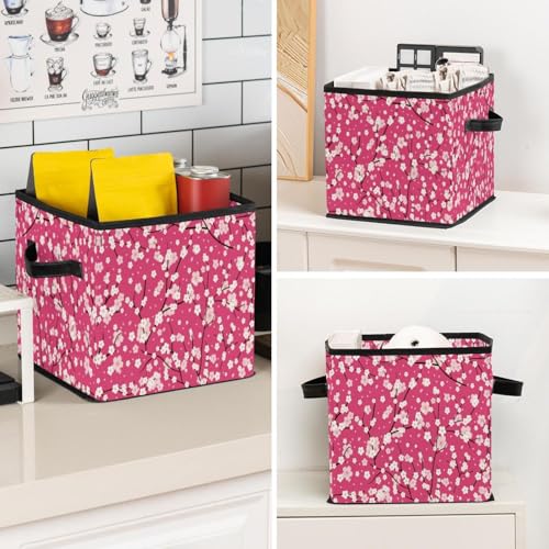 Boîte de rangement pliable fleur rose pour chambre d'enfant - 8