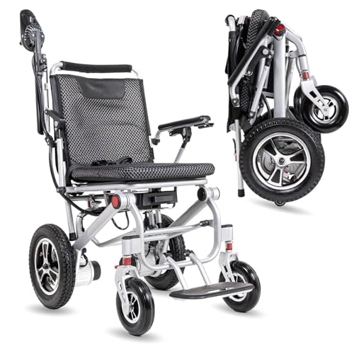 Sillas de ruedas eléctricas para adultos, silla de ruedas motorizada ligera plegable de 14,5 kg con motores duales, plegable inteligente, scooters de movilidad motorizados para personas mayores