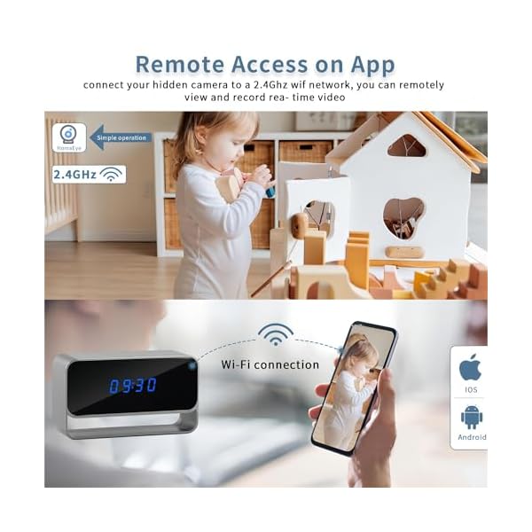 WZZHID Hidden Camera, Real 1080P HD WiFi Wireless Spy Nanny Cam with Night Vision, Remote Monitoring, Motion Detection Alert, Indoor Camera for Home Surveillance - Image 4