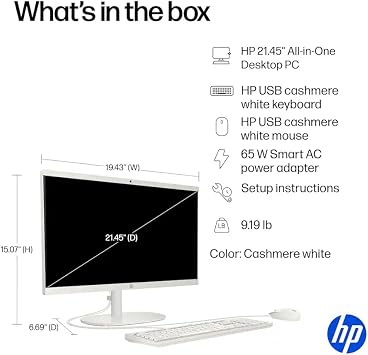 HP 21.5 FHD All-in-One Desktop Computer, Quad-Cores Intel N100, Windows 11 & 8-in-1 Docking Hub, Keyboard & Mouse Included, White (White, 8GB RAM | 384GB Storage)