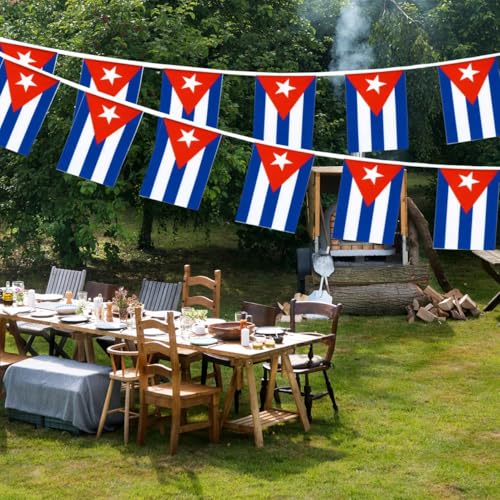 Image of Cuban Flags Cuba String Flag Banners for Patriotic Events Independence Day Sports Bars Inside Outside Decorations 33 Feet 30 Flags