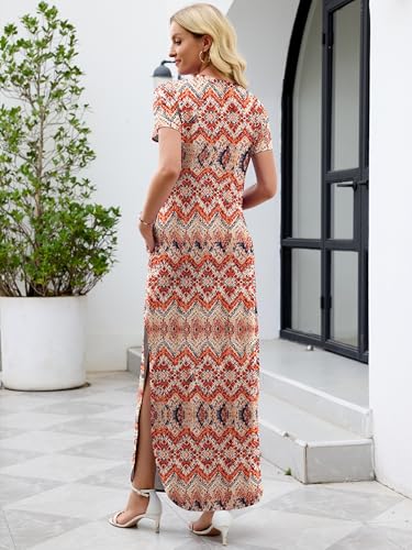 Image of Heymoments Womens Summer Maxi Dress Short Sleeve Casual Loose Long T Shirt Split Vacation Beach Sundress with Pockets