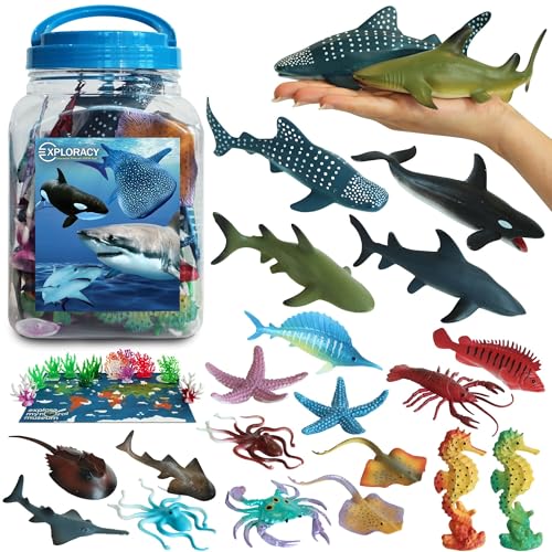 Image of EXPLORACY 20pcs Sea Animals Toys for Kids Realistic Ocean Animal Toy Sealife Figurine Whale Shark Toys Bath Sensory Bin Play Birthday & Party Favors for Boys Girls Kids Toddlers