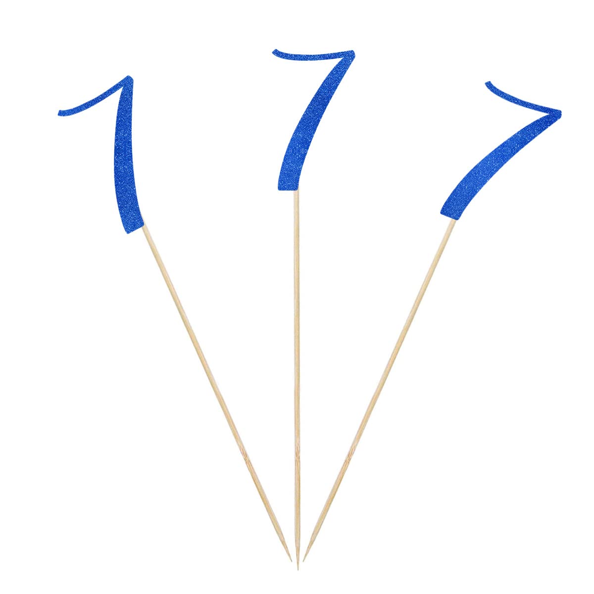 Blue Glitter 7th Birthday Centerpiece Sticks, 12-Pack Number 7 Table Topper Anniversary Party Decorations