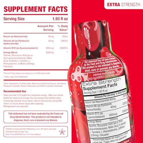 Image of 5-hour ENERGY BERRY Flavor, 20 Count, 1.93 Fl Oz Energy Shot, Extra Strength, Amino Acids, B Vitamins, Sugar Free and Zero Calories