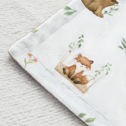 Image of BORITAR Baby Blanket for Boys Girls Soft Plush Minky Fabric with Dotted Backing, Lovely Woodland Design Blanket for Toddler Newborn 30 x 40 Inch(75x100cm)