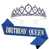 CAVETEE Sapphire Birthday Crown & Sash - Women's Queen Tiara Set
