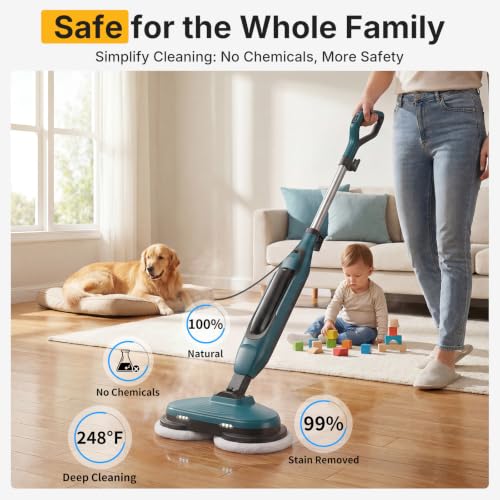 Image of NEWBULIG Steam Mop, All-in-One Steam Mops for Floor Cleaning with Rapid Re-heat, Self-Standing Floor Steamer, 4 Rotating Scrub Pads, 2 LED Headlights, for Hardwood Floors & Tile