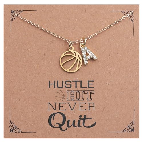 Basketball Necklace for Women Girls Personalized Basketball Pendant Necklace with Initial A-Z Letters Christmas Graduation Birthday Gifts for Team Players Lovers