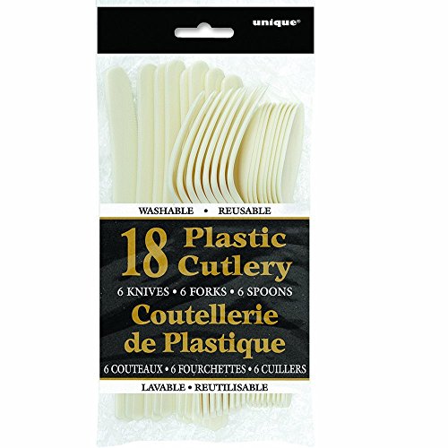 Image of Ivory Plastic Silverware Set for 6 Guests (18pcs)