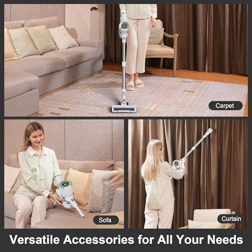 Image of BUTY BULU Cordless Stick Vacuum Cleaner, 30KPa Handheld 2200mAh Rechargeable Battery Lightweight Small Vac Electirc Broom, 40Mins Runtime for Home Hard Floor Carpet Pet Hair Cleaning, LED Screen
