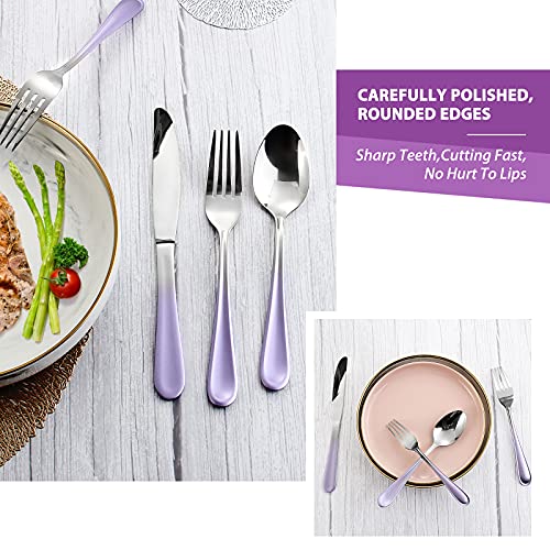 Gradient Purple Silverware,Stainless Steel Flatware Set,20 Piece Tableware Cutlery Set,Mirror Polished Utensils Sets For Kitchen,Reusable Dinnerware Set Service For 4,Dishwasher Safe #TOP5