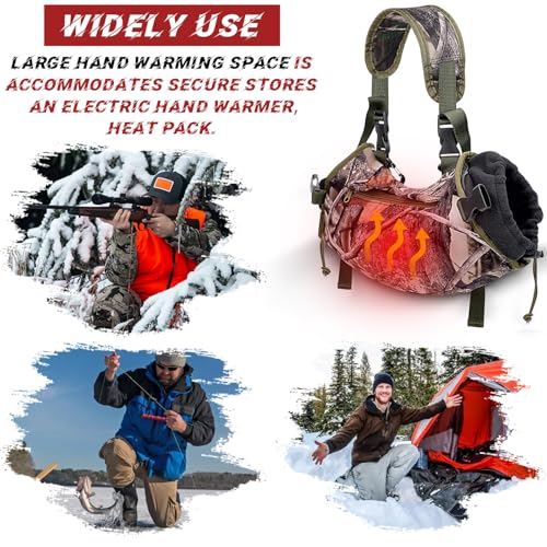Mydrissu Hand Warmer Pouch, Hunting Camo Hand Warming Muff Fanny Pack Windproof Water Resistant Insulated Unisex Hand Waist Muffs Warmers Gloves,Fleece Oxford Ideal for Outdoors Hiking Deer Camping