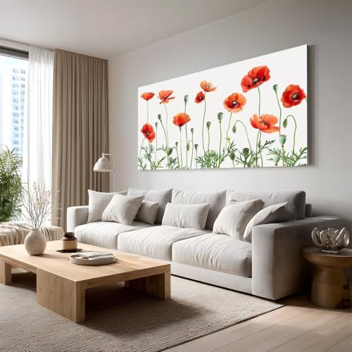 Botanico Papavero Quadri Moderni Camera Da Letto Floreale Foglia Stampe Su Tela Grandi Dimensioni Naturale Bocciolo Quadro Decorativo Per Testata Letto O Soggiorno, Arte Murale Moderna 60x120 cm