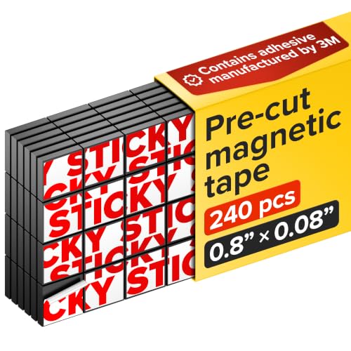 Pre-Cut Adhesive Magnetic Tape Squares, 0.8"x0.08" (20x2mm), 240 pcs