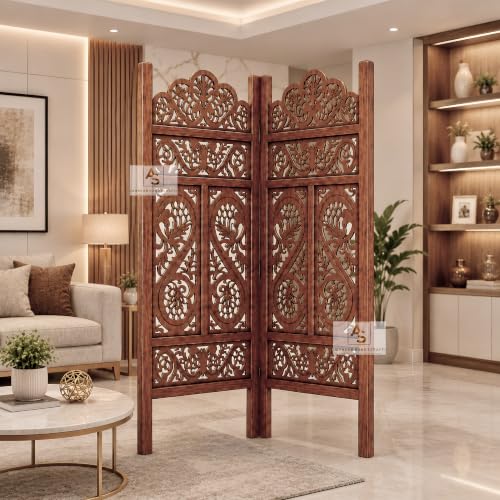 Image of Wooden Partition for Living Room,Divider Wall Room Divider Screen Separator, Wall Panel Divider for Hall | Bedroom |Office | Puja Room | Restaurant S Design (Antique, 4ft 2 Panel)
